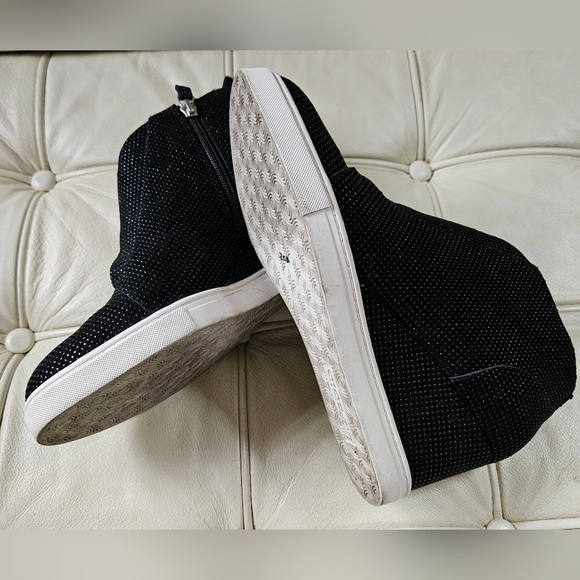 Linea Paolo Black Glitter Leather Wedge Bootie Side Zip-Size 8.5 - Picture 6 of 9